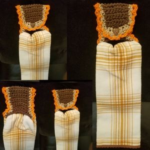 Fall Crocheted Heart Button Up Towel Topper